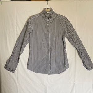 J. Crew size 4 blue and white Ruffle neck and sleeve blouse